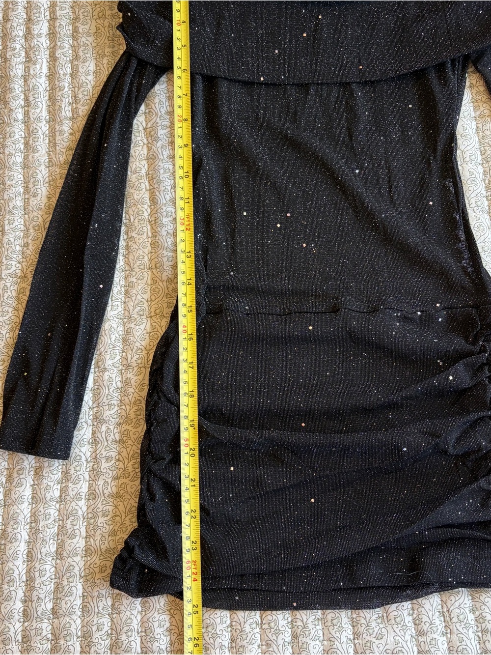 Black Sparkle Off-Shoulder Ruched Mini - Picture 5 of 6